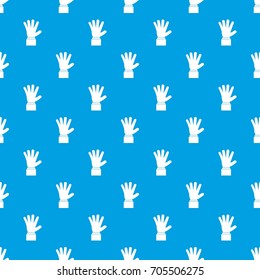 Hand showing five fingers pattern repeat seamless in blue color for any design. Vector geometric illustration