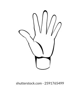 Hand showing five fingers. Spread fingers, high five, open hand, hallo sketch Line illustration