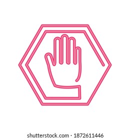 mano que muestra cinco dedos, icono del signo del neón de parada en la ilustración del vector de fondo blanco