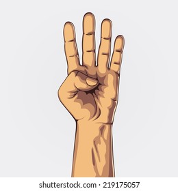 Hand showing four count. Vector illustration. Hand collection.