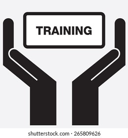 Hand showing free training sign icon. Vector illustration.