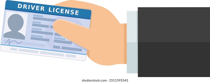 Hand showing a generic driving license in flat design style (cut out,english)