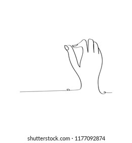 hand showing great sign in continuous line drawing style, thin linear vector illustration