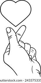 Hand showing heart with fingers, linear illustration