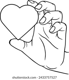 Hand showing heart, linear illustration