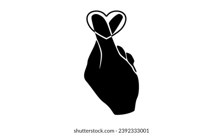  hand showing heart sign, black isolated silhouette
