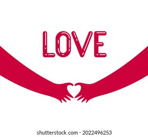 Hand showing heart sign isolated on white vector illustration, love theme banner or greeting card on Valentine Day 14 February.