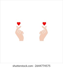 Mão mostrando símbolo de coração com dedos. Conjunto de gestos do coração coreano. Símbolo de dedo cardíaco, popular gesto coreano em forma de coração para expressar amor e afeto. Vetor.