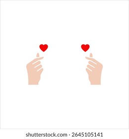 Hand showing heart symbol with fingers. Korean heart gesture set. Heart finger symbol, popular Korean heart shaped gesture to express love and affection. Vector.