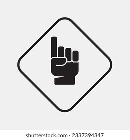 Hand showing index finger gesture icon in black on white. finger pointing up in square. Symbol of communication design illustration