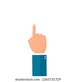 Hand showing index finger. Pay Attention or make a choice concept. Hands gesture of man pointing or touching something. vector illustration