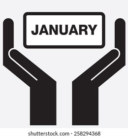 Hand showing january message. Vector illustration.