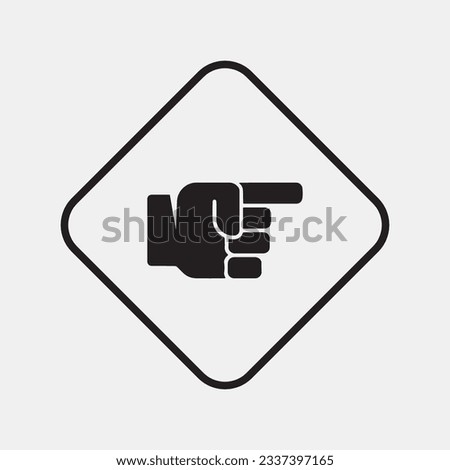 Hand showing left index finger gesture icon in black on white square. finger pointing left inside square. Symbol of communication design illustration
