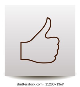 hand showing  like gesture line vector icon on a realistic paper background with shadow. Illustration on  a flat design style 