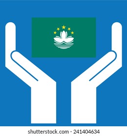 Hand showing Macau Flag. Vector illustration.