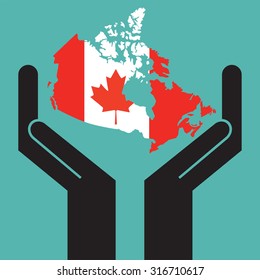 hand showing map of Canada. vector EPS10.