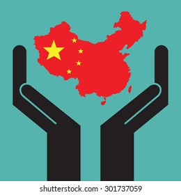 hand showing map of China. vector EPS10.