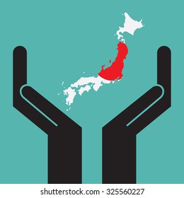 hand showing map of Japan. vector EPS10.
