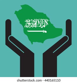 hand showing map of Saudi Arabia.