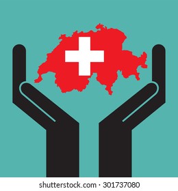 hand showing map of Switzerland. vector EPS10.