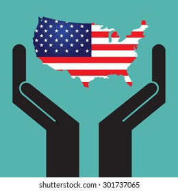 hand showing map of United States of America. vector EPS10.