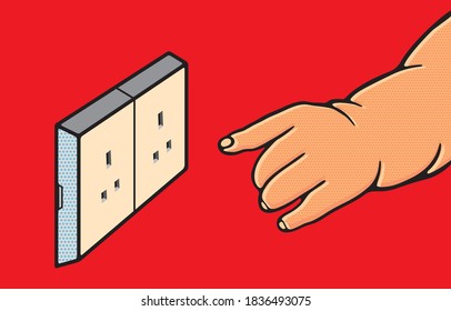 Hand showing measuring in sign language and child safety Concept. The various postures of hand, illustration, shape, line, art, pattern, retro style in vector isolated on background.
