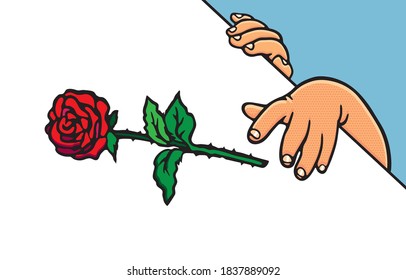 Hand showing measuring in sign language and child safety Concept. The various postures of hand, illustration, shape, line, art, pattern, retro style in vector isolated on background.