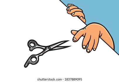 Hand showing measuring in sign language and child safety Concept. The various postures of hand, illustration, shape, line, art, pattern, retro style in vector isolated on background.