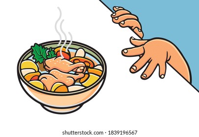 Hand showing measuring in sign language and child safety Concept. The various postures of hand, illustration, shape, line, art, pattern, retro style in vector isolated on background.