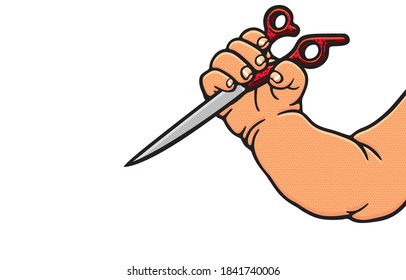 Hand showing measuring in sign language and child safety Concept. The various postures of hand, illustration, shape, line, art, pattern, retro style in vector isolated on background.