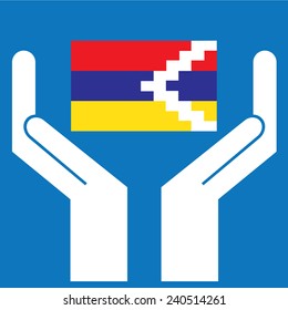 Hand showing Nagorno-Karabakh Flag. Vector illustration