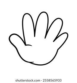 Hand Showing the Number Five Vector Illustration. This is a black and white vector illustration of a human hand with all five fingers fully extended, representing the number five.