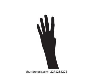 Hand showing number four with finger, silhouette vector. Counting with hand.