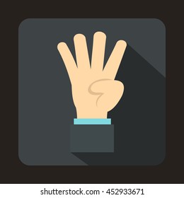 Hand showing number four icon in flat style on a grey background