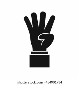 Hand showing number four icon in simple style isolated vector illustration