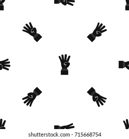 Hand showing number four pattern repeat seamless in black color for any design. Vector geometric illustration