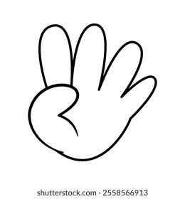 Hand Showing the Number Four Vector Illustration. This black and white vector illustration features a cartoon-like hand gesture displaying the number four.