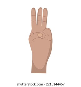 mano mostrando el número tres en fondo blanco