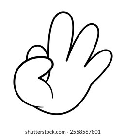 Hand Showing the Number Three Vector Illustration. This is a simple black and white vector illustration of a hand making the number three by raising three fingers.