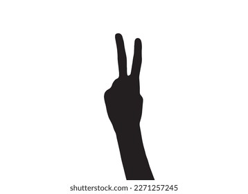 Hand showing number two with finger, silhouette vector. Counting with hand.