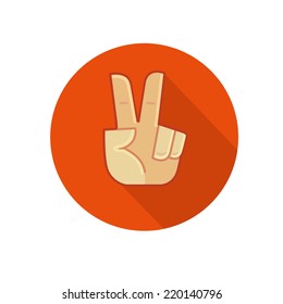 Hand showing number two or victory gesture. Flat vector icon