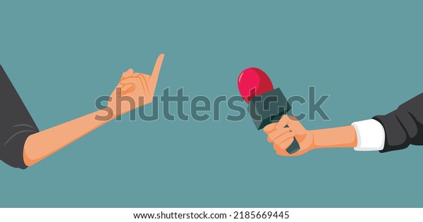 \
Hand Showing an Obscene Gesture to a\
Reporter Vector Cartoon Illustration. Rude person making a no\
comment sign to a journalist asking\
questions\

