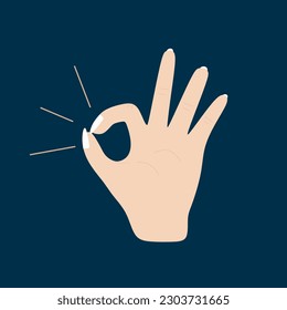 Hand showing OK gesture in flat vector illustration. concept of accepting, approving, agreeing. Okay woman's fingers sign icon isolated. Colored cartoon vector illustration 