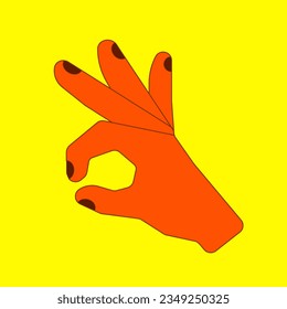 Hand showing the ok gesture isolated on a yellow background. Okey hand sign.