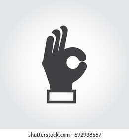 Hand showing OK sign. Gesture arm, body language symbol. Flat sign of agreement, approval, expression of positive emotion. Web graphic pictograph. Vector illustration