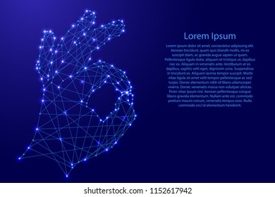 Hand showing OK sign from polygonal blue lines and glowing stars for banner, poster, greeting card. Vector illustration.