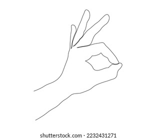 the hand showing the ok sign in the style of one line art