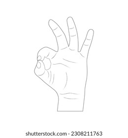 Mano mostrando OK, vector, arte de la línea de mano.