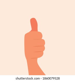 Hand Showing okay or alright. Gesture of Thumb up Hand vector illustration. Realistic front view thumb up.  Hand showing like, good, approval, acceptance, okay, ok, positive hand sign