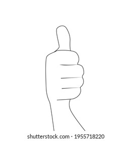 Hand Showing okay or alright. Gesture of Thumb up Hand outline illustration. Front view thumb up line drawing. Hand showing like, good, approval, acceptance, okay, ok, positive hand sign line icon